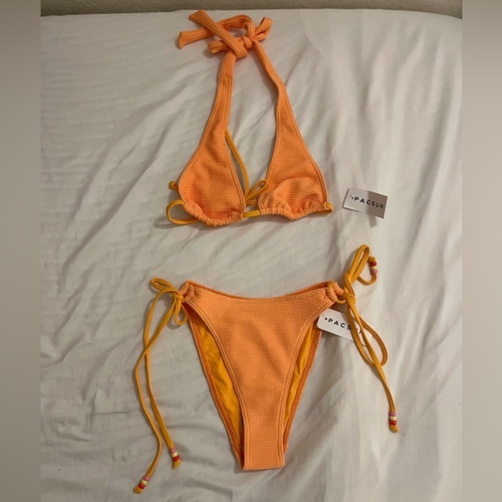PacSun brand new orange halter top strappy bikini set - Picture 1 of 2